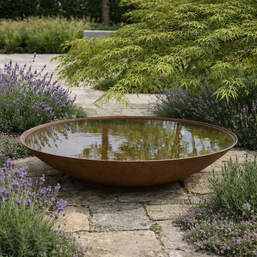Corten steel water bowl - water,