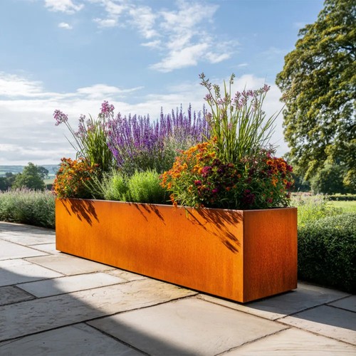 Corten steel trough planter - corten,