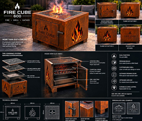 Fire cube 600 corten - cube,