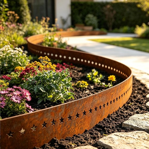 Corten steel lawn - steel, set