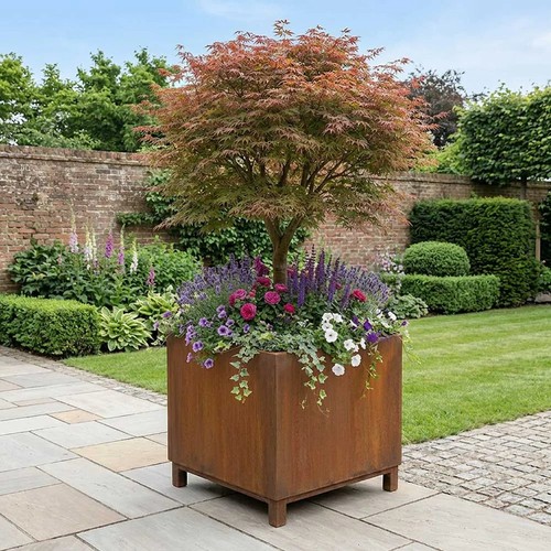 Corten steel cube planter with - cube,
