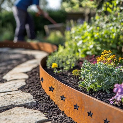 Corten steel lawn edging set - corten,